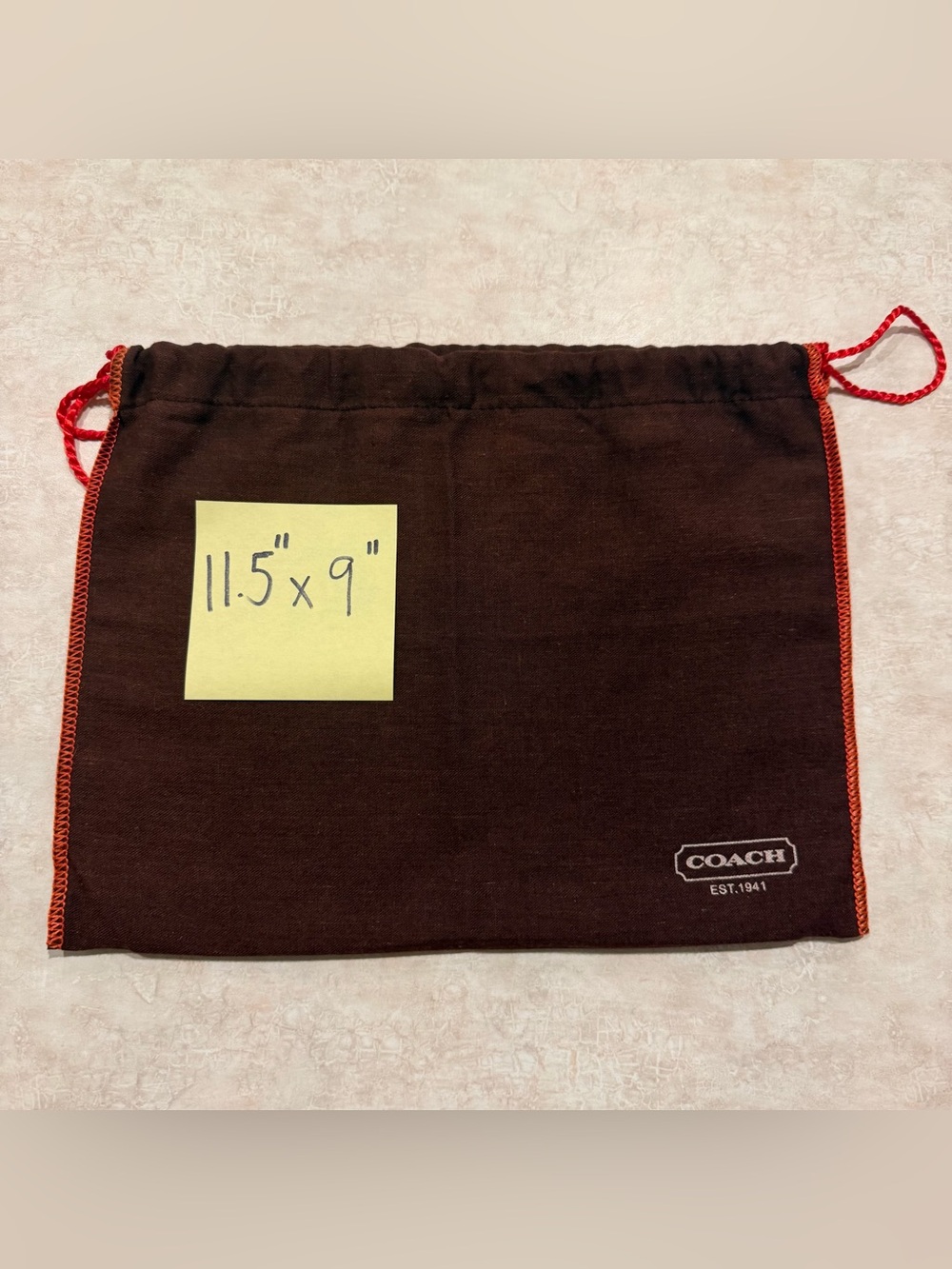 Coach Brown Drawstring Logo Dust Pouch with Red Trim